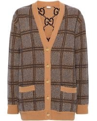 Gucci - Reversible Checked Wool Cardigan - Lyst
