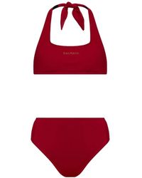 Balmain - Embellished-Logo Halterneck Bikini - Lyst