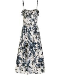 Oscar de la Renta - Robe Sans Manches En Popeline De Coton À Feuilles De Palmier - Lyst