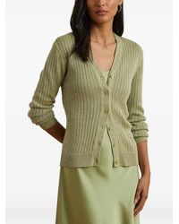 Ralph Lauren - Ribbed-Knit Metallic-Thread Cardigan - Lyst