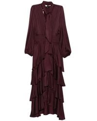 Maje - Pussy-Bow Tiered Asymmetric Dress - Lyst