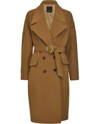 Pinko Belted Double-breasted Coat - Brown