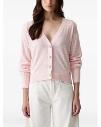 Guess - Pointelle-Knit Flower-Button Cardigan - Lyst