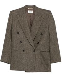 Saint Laurent - Herringbone-Pattern Double-Breasted Blazer - Lyst