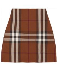 Burberry - Check-print Wool-blend Skirt - Lyst