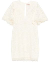 Twinset - Mini V-Neck Lace Dress - Lyst