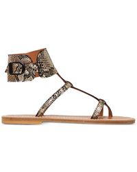 K. Jacques - Caravelle Snakeskin-Effect Leather Flat Sandals - Lyst