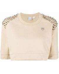 Pinko - Stud-embellished Cropped T-shirt - Lyst