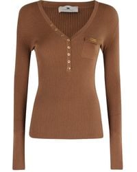Elisabetta Franchi - Ribbed Button-Placket Top - Lyst