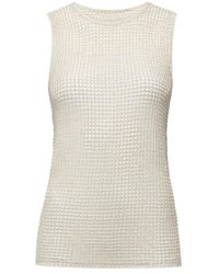 Another Tomorrow - Beaded Mesh-Knit Top - Lyst