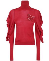 Blumarine - High-Neck Draped-Sleeve Sweater - Lyst