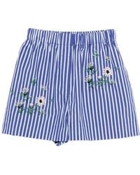 Maje - Embroidered Striped Cotton Shorts - Lyst
