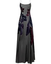 Alberta Ferretti - Flared Maxi-Jurk Met Spaghettibandjes En Bloemen-Devoré - Lyst