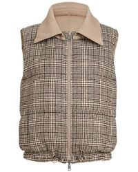 Brunello Cucinelli - Prince Of Wales Reversible Down Vest With Detachable Leather Collar And Monili - Lyst