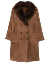 Betta Corradi - Double-Breasted Faux-Fur-Collar Coat - Lyst