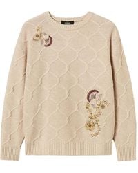 Twinset - Floral-Embroidered Diamond-Knit Sweater - Lyst
