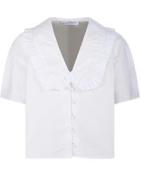 E.L.V. Denim - Lola Ruffled V-Neck Shirt - Lyst