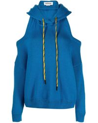Monse Cold-shoulder Knitted Hoodie - Blue