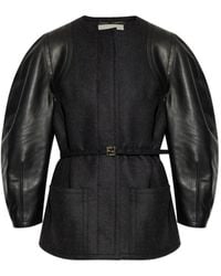 Fendi - Leather-Sleeve Belted Jacket - Lyst