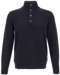 Kangra - Buttoned-Collar Ribbed-Knit Sweater - Lyst