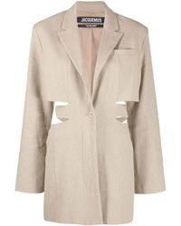 Jacquemus - La Robe Cut-out Padded-shoulders Linen Mini Dress - Lyst