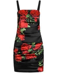 Dolce & Gabbana - Rose-Print Satin Mini Dress - Lyst