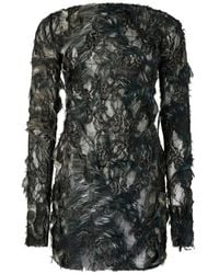 Roberto Cavalli - Feather-Embellished Lace-Overlay Mini Dress - Lyst