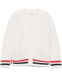 Thom Browne - Ribbed Knit Rwb Stripe Cardigan - Lyst