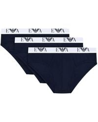 Emporio Armani - Drie Slips Met Elastische Tailleband En Logo - Lyst