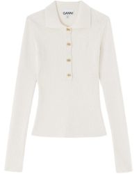 Ganni - Button Ribbed Polo Shirts - Lyst