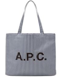 A.P.C. - Striped-Pattern Logo-Print Tote Bag - Lyst
