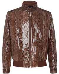 Billionaire - Leren Bikerjack Met Pythonprint - Lyst