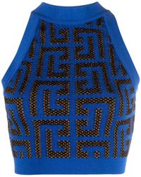 Balmain - Blue Cropped Top With Monogram - Lyst
