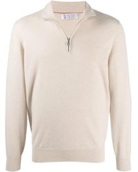 Brunello Cucinelli - Half-Zip Neutrals Sweater With Fitted Silhouette - Lyst