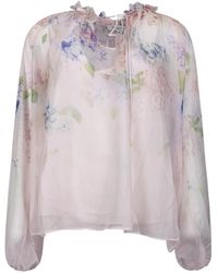 GIOVANNI PARIS - Floral-Print Ruffled Blouse - Lyst