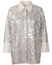 Valentino Garavani - Chemise Métallisée À Dentelle Fleurie - Lyst