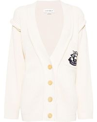 Victoria Beckham - Logo-embroidered Ribbed-knit Cardigan - Lyst