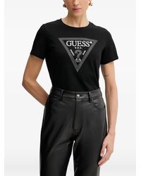 Guess - T-Shirt Verfraaid Met Stras En Korte Mouwen - Lyst