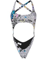 Amir Slama - Graphic-print Cut-out Detailing Swimsuit - Lyst