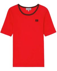 Ganni - Logo-Detail T-Shirt - Lyst