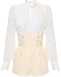 Elisabetta Franchi - Playsuit Met Gekruiste Veters En Vlakken - Lyst