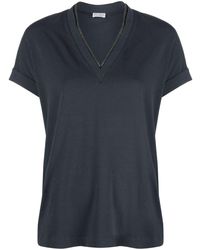 Brunello Cucinelli - Contrast-trim Cotton T-shirt - Lyst
