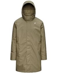 K-Way - Hooded Logo-Patch Padded Coat - Lyst