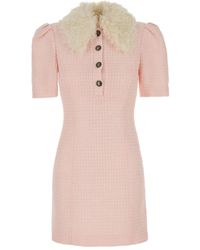Alessandra Rich - Button-Up Dress With Faux Fur Collar - Lyst