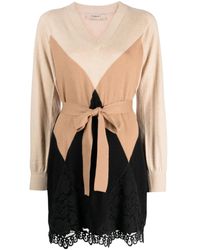 Twinset - Robe Ceinturée En Maille Losanges À Coupe Courte - Lyst