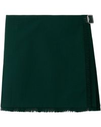 Burberry - Frayed-edge Wool Pleated Skirt - Lyst