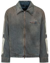 Amiri - Bones Leather-Patch Denim Jacket - Lyst