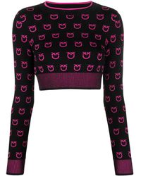 Pinko - Intarsia-Knit Cropped Jumper - Lyst