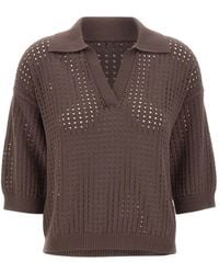 Kangra - Openwork V-Neck T-Shirt - Lyst