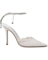 Jimmy Choo - Saeda 100 Ivory Lace Pumps With Crystal Chain Anklet - Lyst